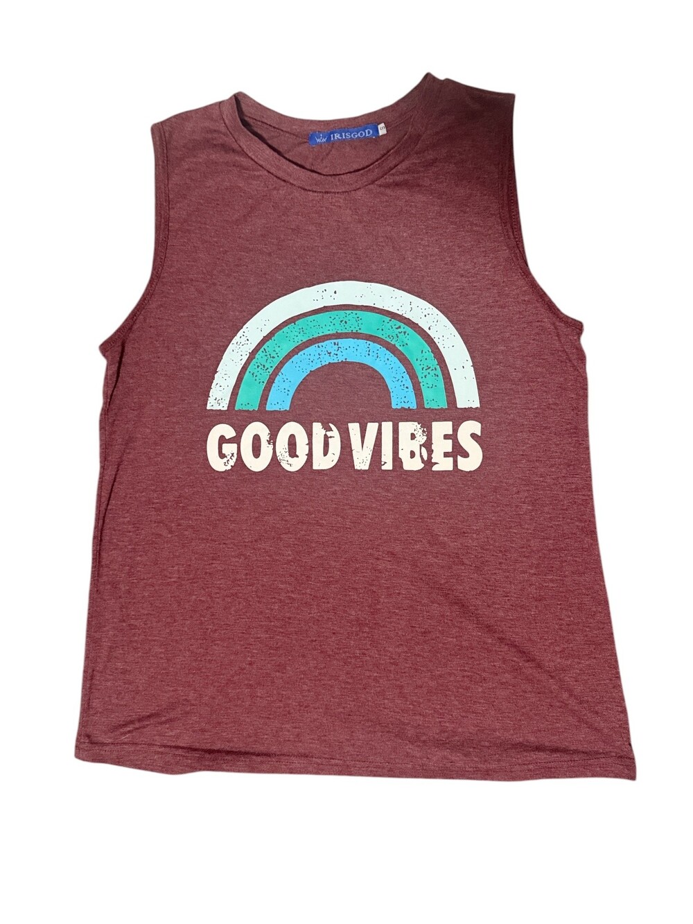 IRISGOD Good Vibes Rainbow Tank Top Maroon Sleeveless